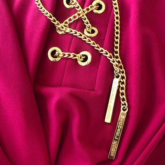 Michael Kors Chain Lace Up Dress Fuschia Pink Workday Fashion Brunch Outfit - Picture 4 of 9
